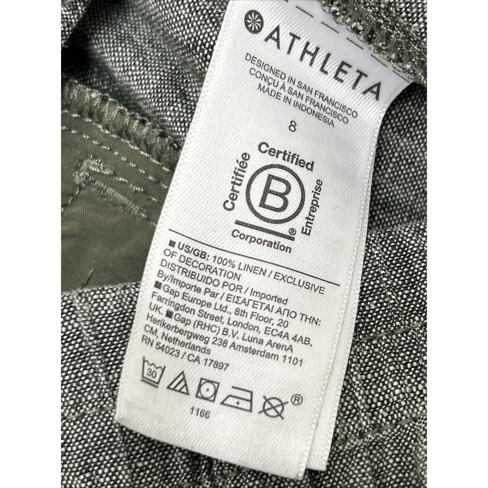 Athleta Pants Women's Size 8 Green Voyager Linen Relaxed Ankle Elastic Waist - Picture 9 of 10
